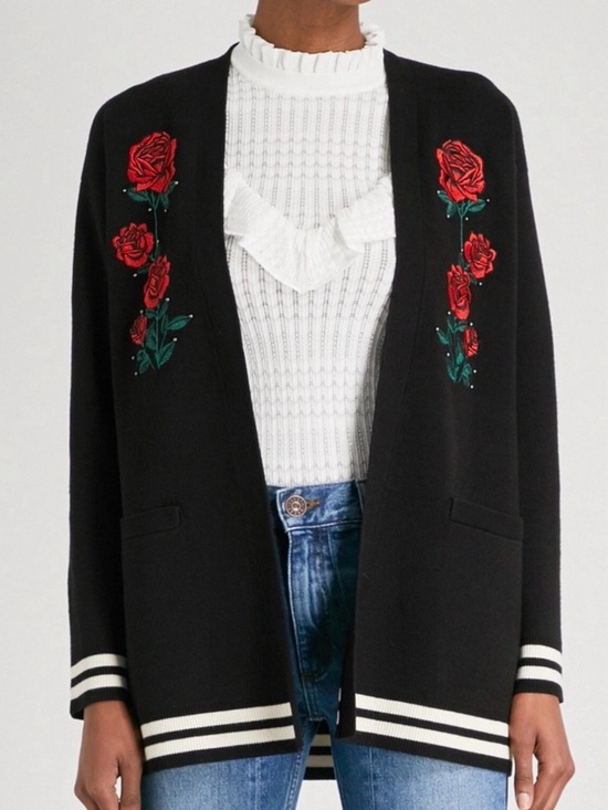 Sandro Sweaters - Sandro Red Rose Embroidered Cardigan Sweater Black Size EU 3 US Large